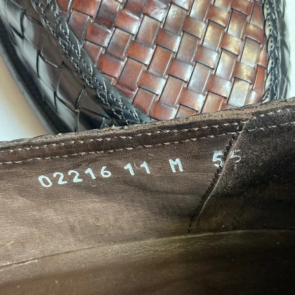 VTG Bragano Cole Haan Men's Black Brown Woven Leather Penny Loafers Italy Sz 11 - Picture 3 of 16